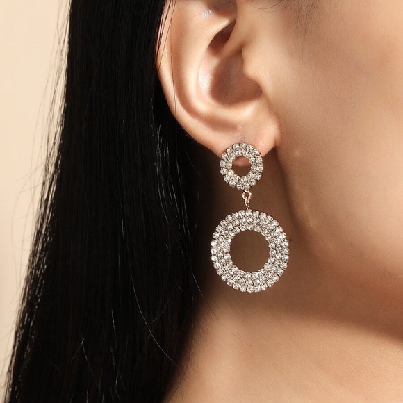 Any 2/$20! Gold & Crystal Circle Stud Earrings - Picture 2 of 8